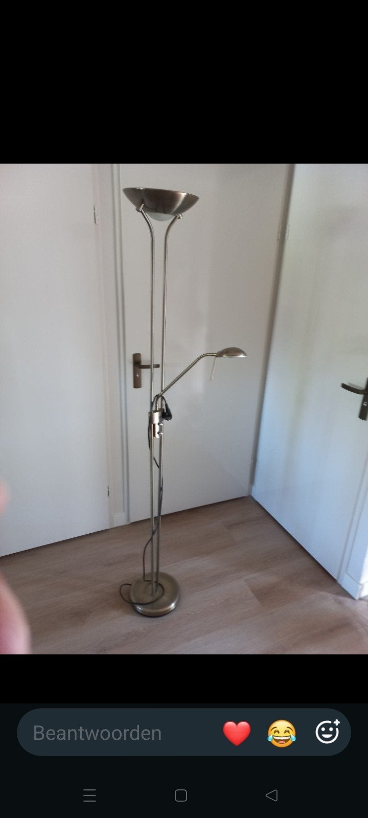 Bronzen dimbare staande halogeenlamp met voetpaneel, Ophalen, Gebruikt, Modern klassiek, Overige fittingen