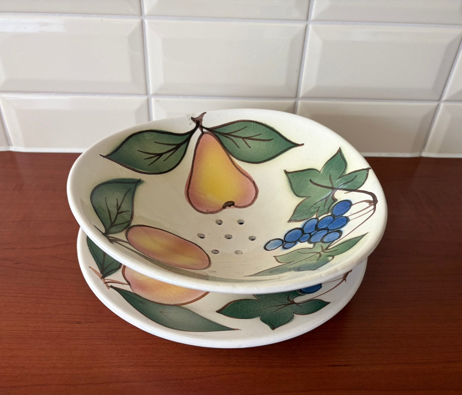 Vintage fruittest met onderbord, Overige typen, Verzenden, Zo goed als nieuw, Steen/keramiek