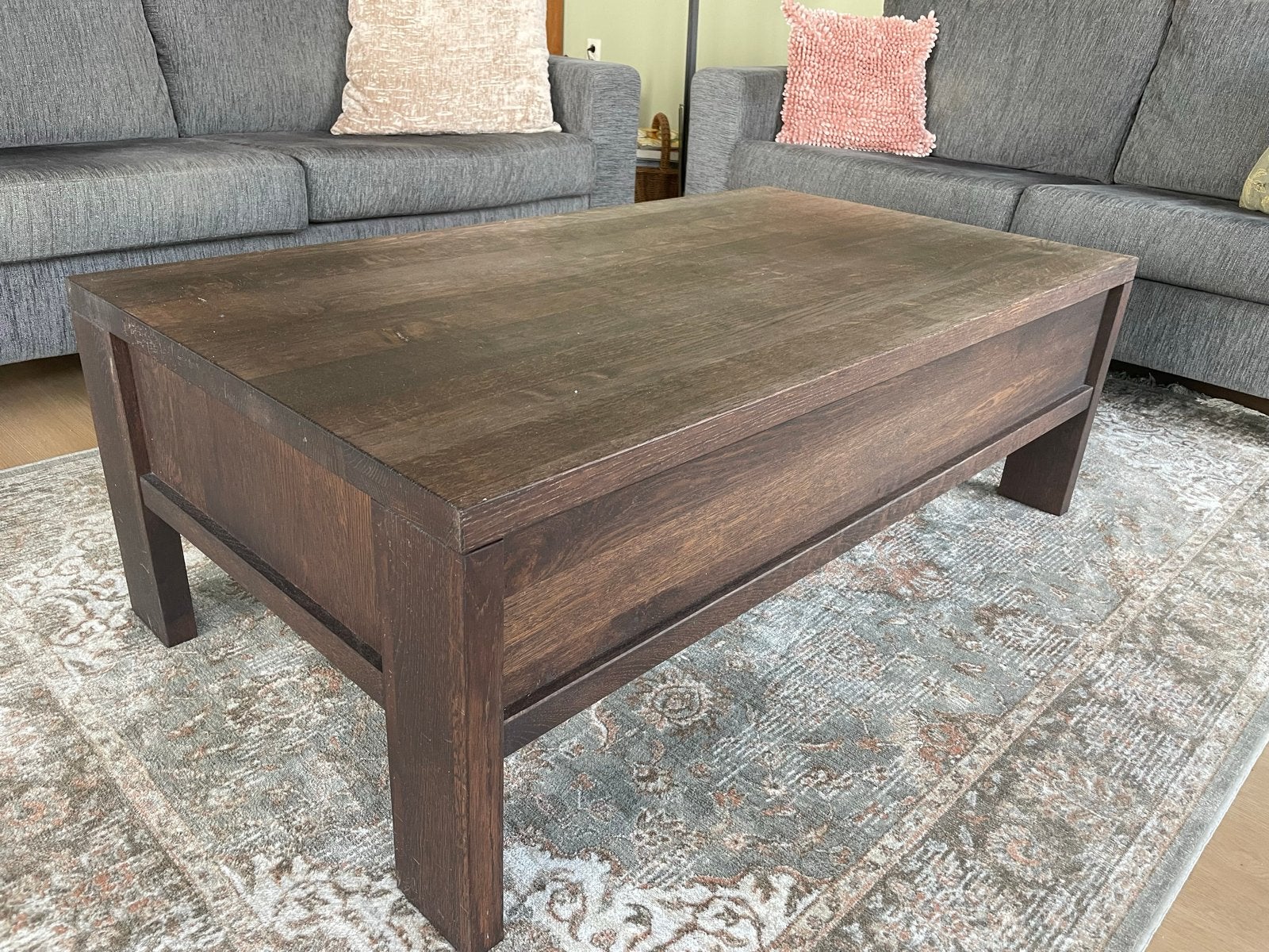 Salontafel met opbergruimte - Donkerbruin hout, Huis en Inrichting, Ophalen, Gebruikt, 100 tot 150 cm, Overige houtsoorten