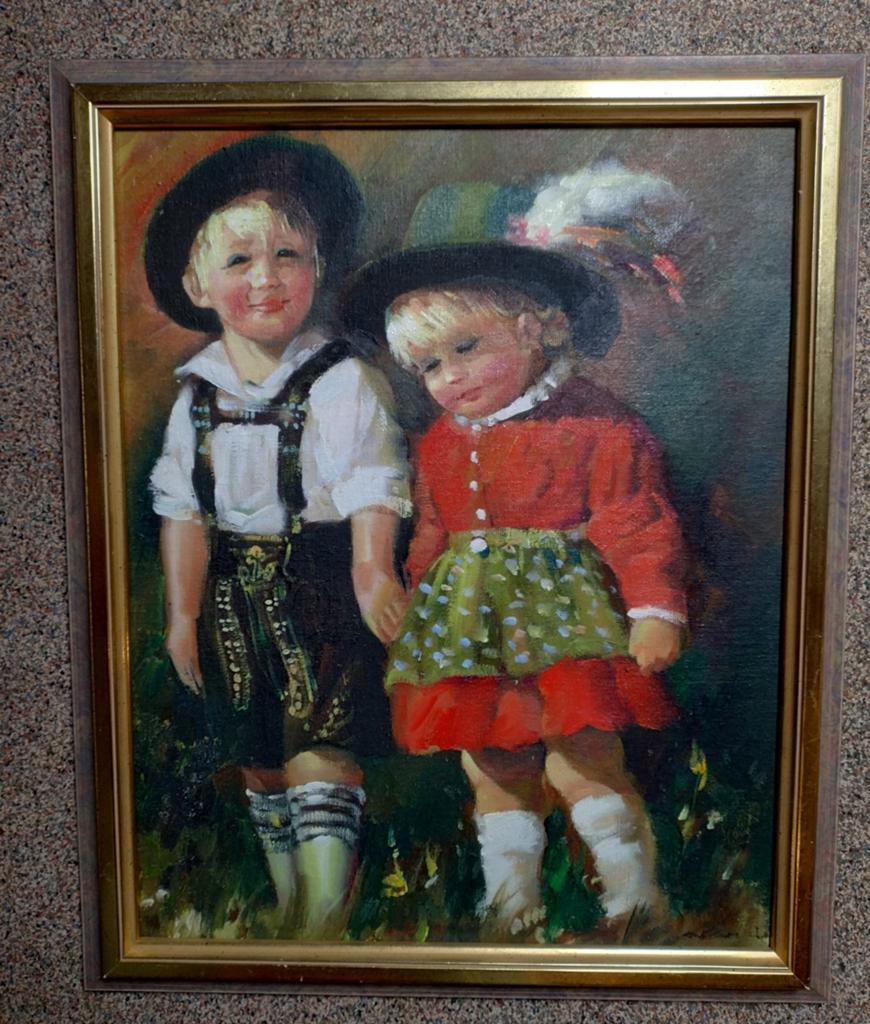 Olieverfschilderij van twee kinderen in klederdracht, Ophalen of Verzenden