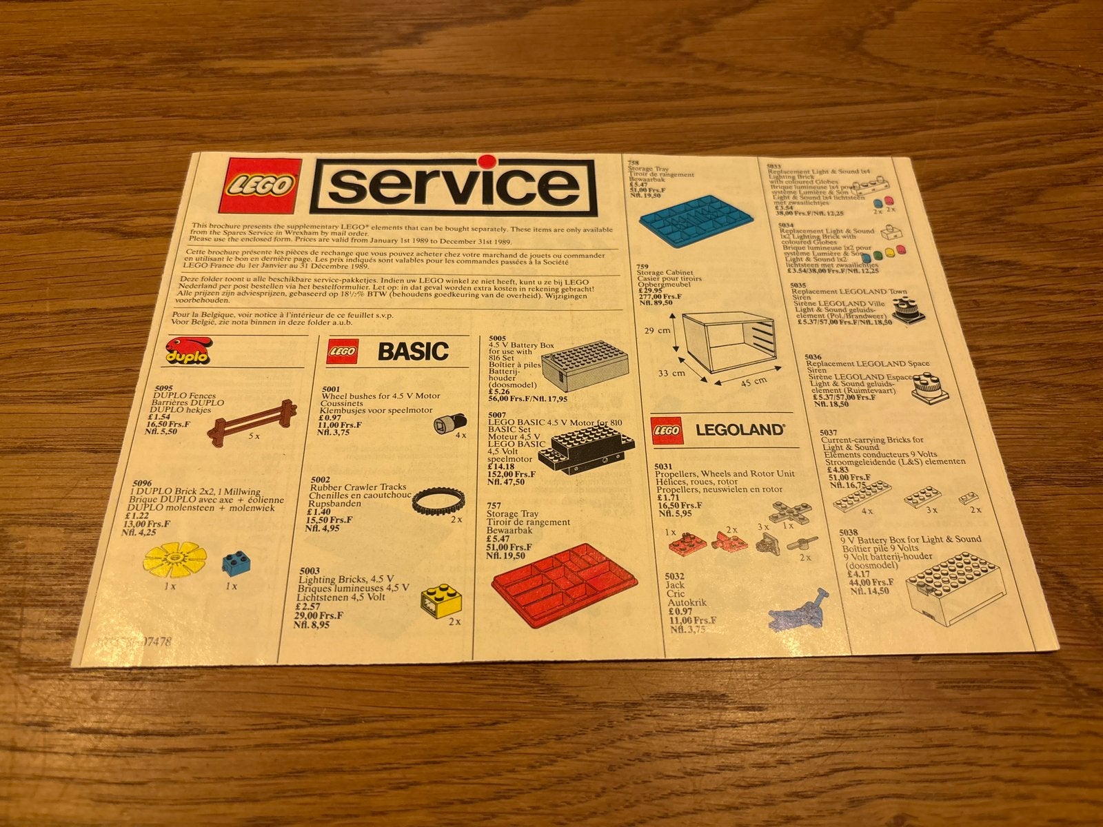 Vintage LEGO Service Folder 1989 - Onderdelen Catalogus, Ophalen, Zo goed als nieuw, Folder