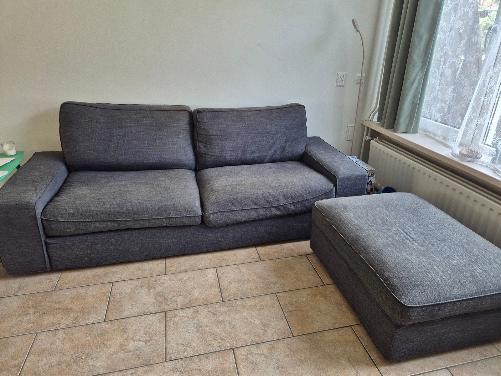 GRATIS Grijze Ikea bank met opbergpoef, Ophalen, Gebruikt, Stof