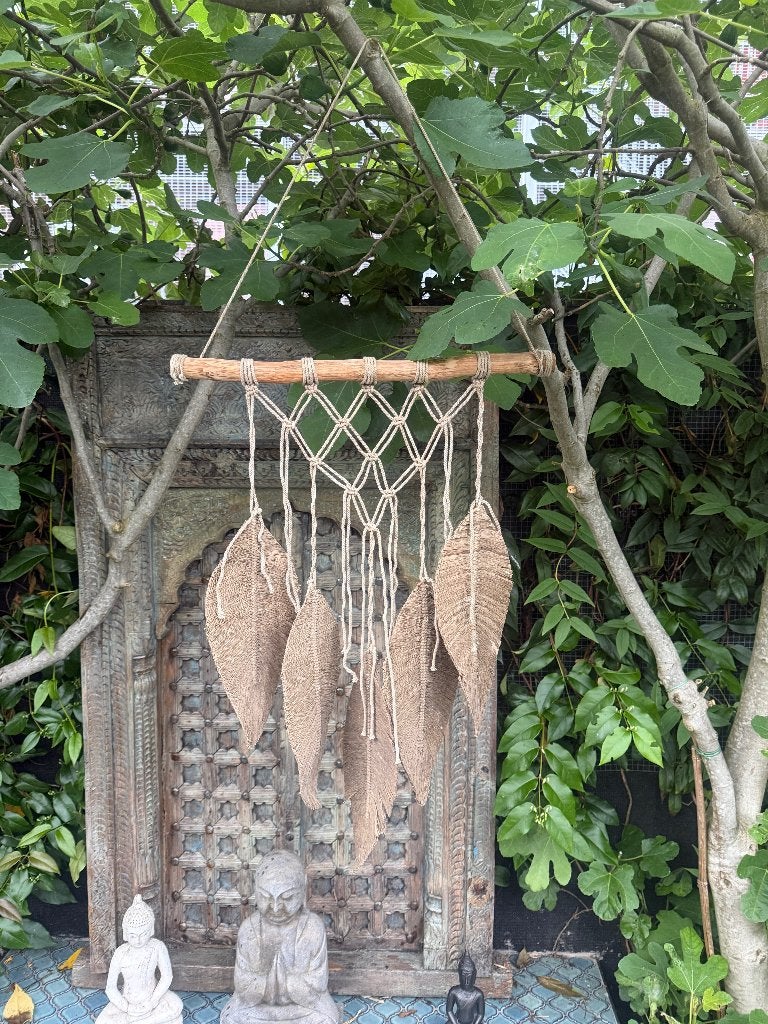 Macrame Boho Bali Ibiza hanger met hout Indonesie, Huis en Inrichting, Verburgt Vintage, Beige, Boho, Nieuw