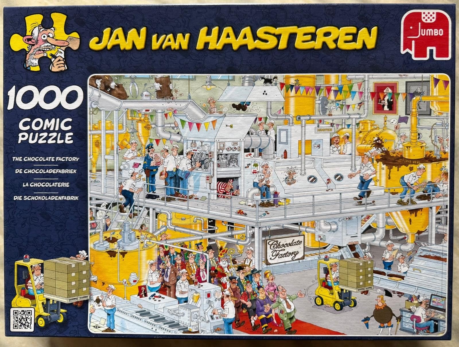 Jan van Haasteren puzzel 1000 stukjes "De Chocoladefabriek", Ophalen of Verzenden, 500 t/m 1500 stukjes, Zo goed als nieuw