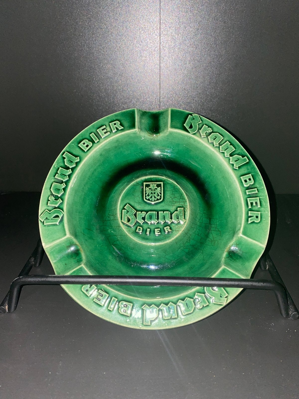 Vintage Brand Bier asbak - Groen keramiek, Ophalen of Verzenden, Gebruikt, Asbak