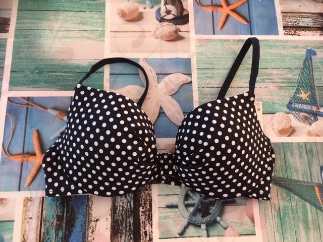 Nieuwe donkerblauwe met witte bollen bikinitop - Maat 75 C, Kleding | Dames, Ophalen of Verzenden, Nieuw, Blauw, Bikini