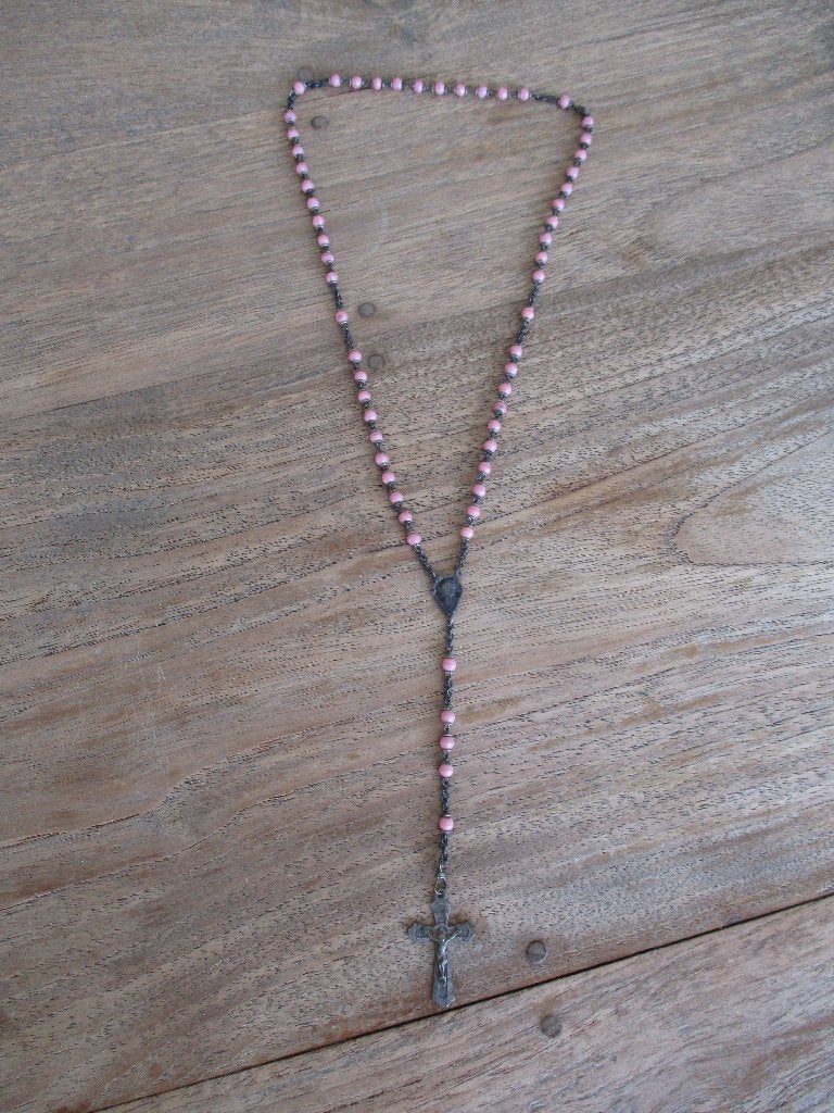 oude brocante vintage roze rozenkrans, Ophalen of Verzenden