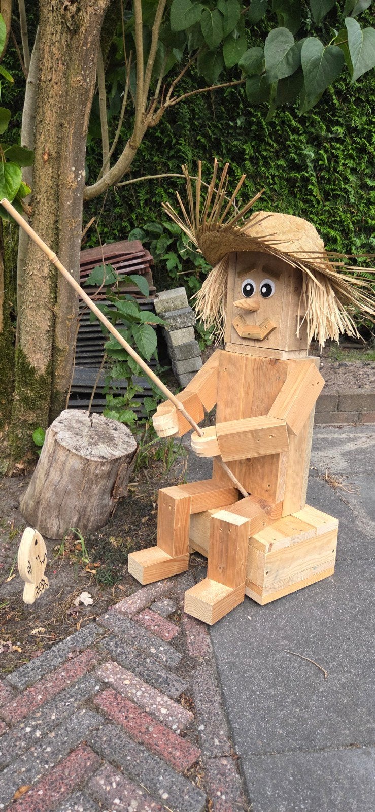 NIEUW: Tuinbeeld "vissertje", Ophalen, Nieuw, Hout