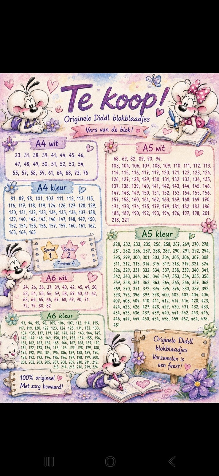 Diddl blaadjes te koop - 421 verschillende A4, A5, A6, Ophalen of Verzenden, Diddl, Zo goed als nieuw, Papier, Kaart of Schrift