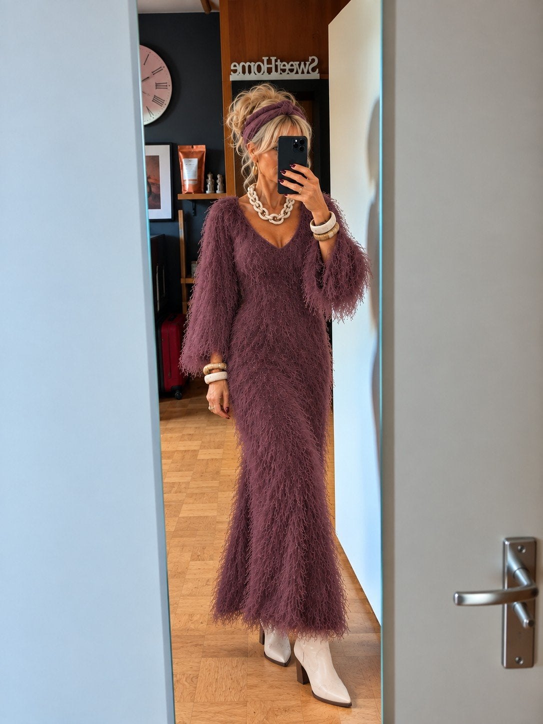 jurk maxi nieuw met kaartjes lekker warm S, NA-KD, Overige typen, Paars, Nieuw