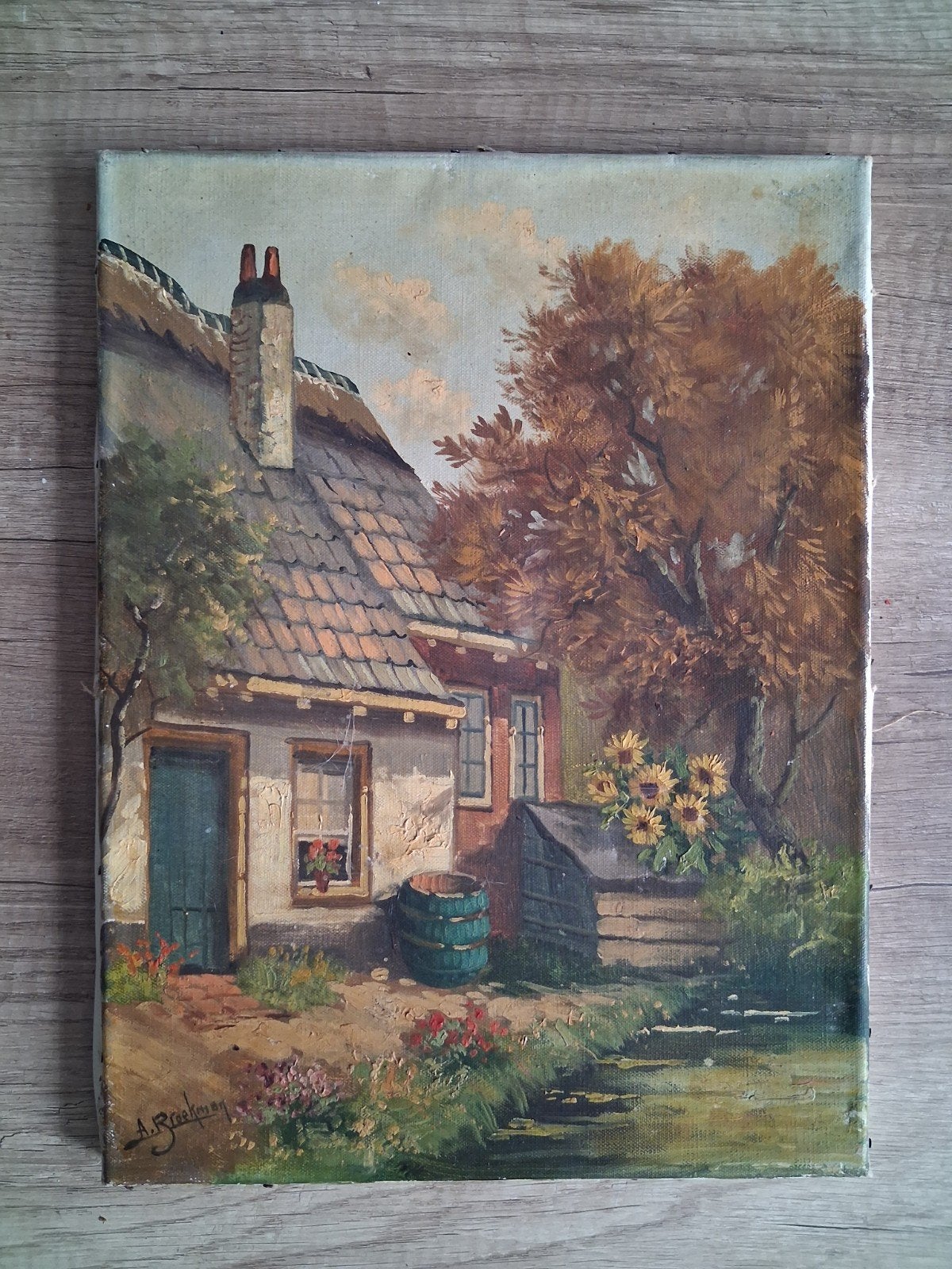 Olieverfschilderij van een Hollands landschap uit 1934, Ophalen of Verzenden