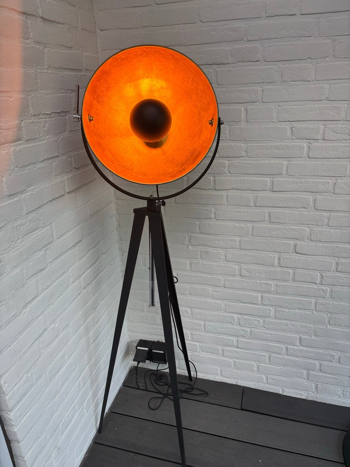 Industriële Vloerlamp Zwart/Goud - Nieuwstaat, Ophalen, Zo goed als nieuw, Metaal, 150 tot 200 cm