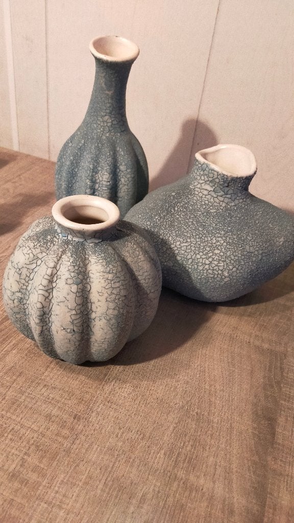 Prachtige set van 3 Brynxz vaasjes, Ophalen of Verzenden, Zo goed als nieuw, Blauw, Steen/keramiek