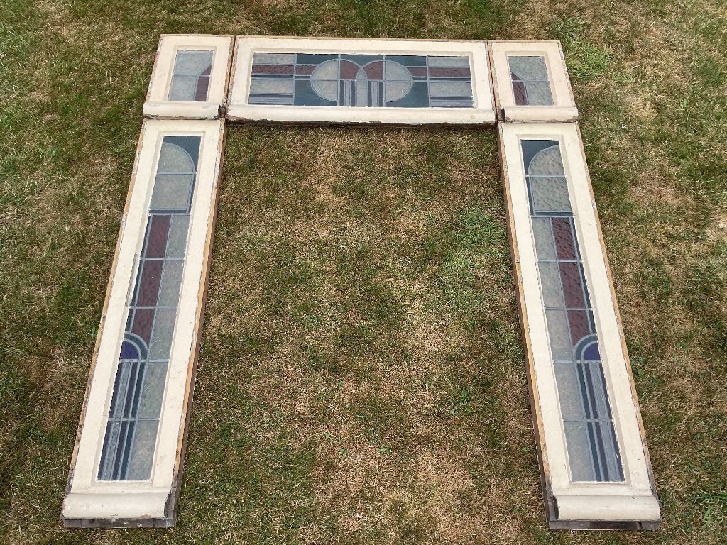 Set Art Deco/Amsterdamse school , jaren 30 glas in lood, Ophalen, Gebruikt, Glas in lood, Overige typen