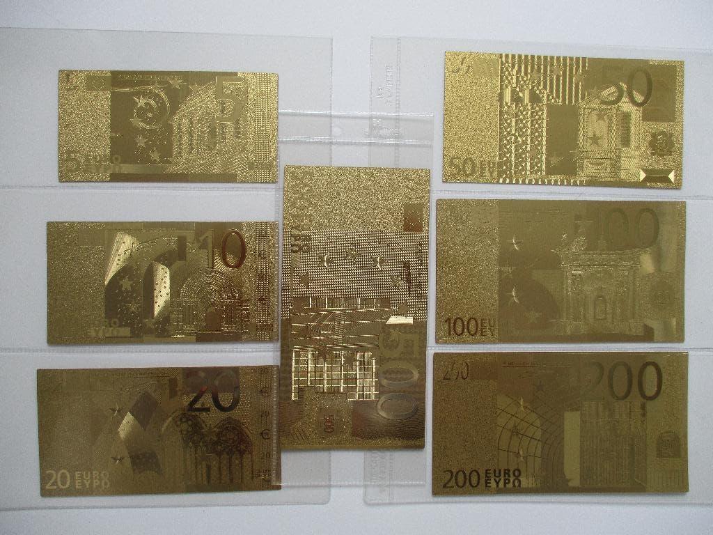 7 Eurobiljetten - fantasy goldfoil replica's, Postzegels en Munten, Bankbiljetten | Europa | Eurobiljetten, Verzenden, Overige landen