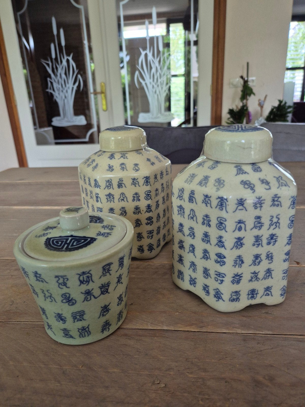Set van 3 Antieke Chinese Gemberpotten met Shou Karakters, Antiek en Kunst, Ophalen of Verzenden