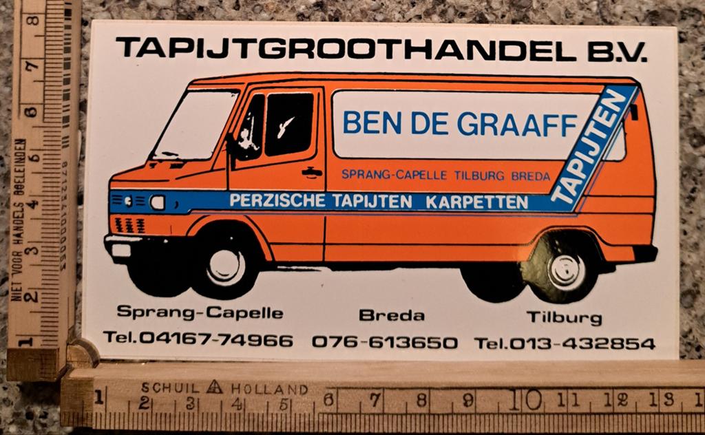 Vintage sticker Mercedes bus strip tapijtgroothandel Ben, Ophalen of Verzenden, Zo goed als nieuw