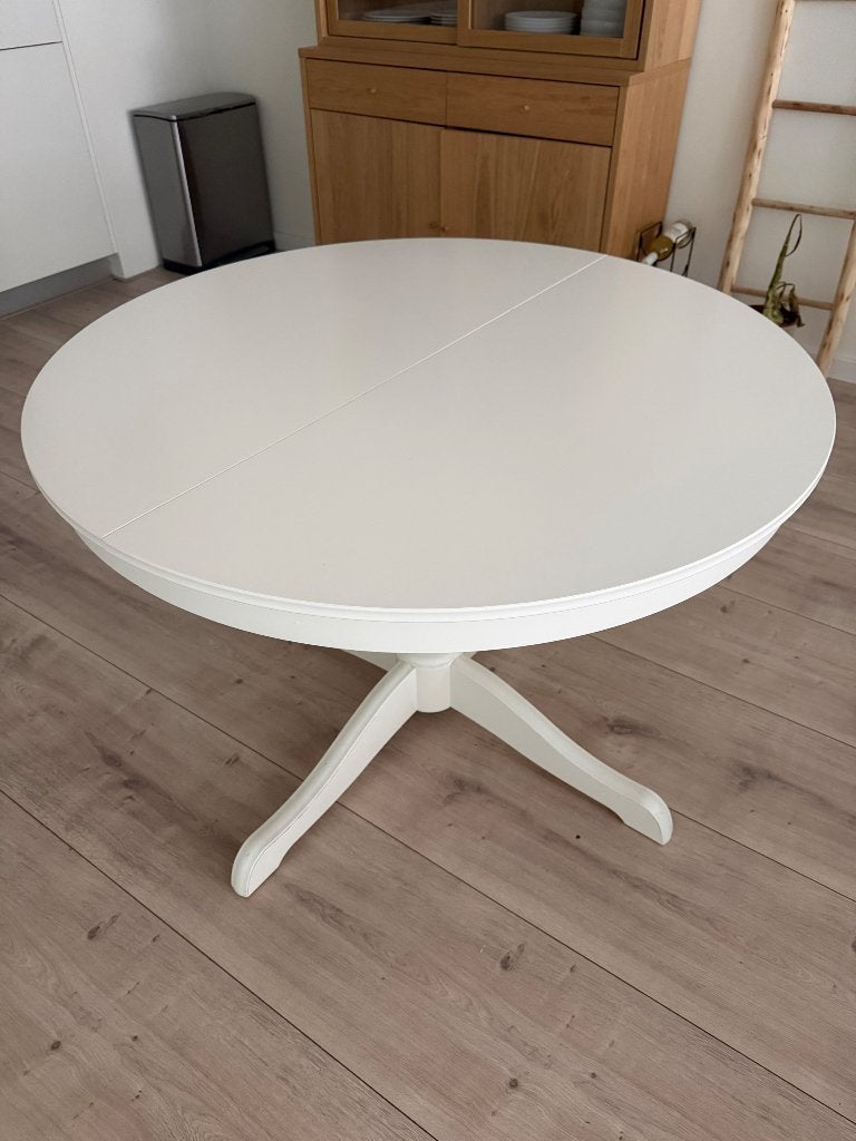 Witte eettafel, uitschuifbaar, Ophalen, Gebruikt, 100 tot 150 cm, Klassiek