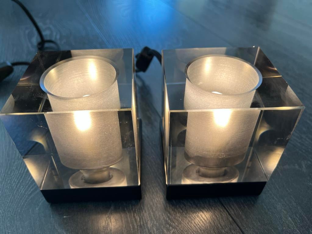 Set van 2 moderne tafellampen rookglas, Ophalen of Verzenden, Zo goed als nieuw