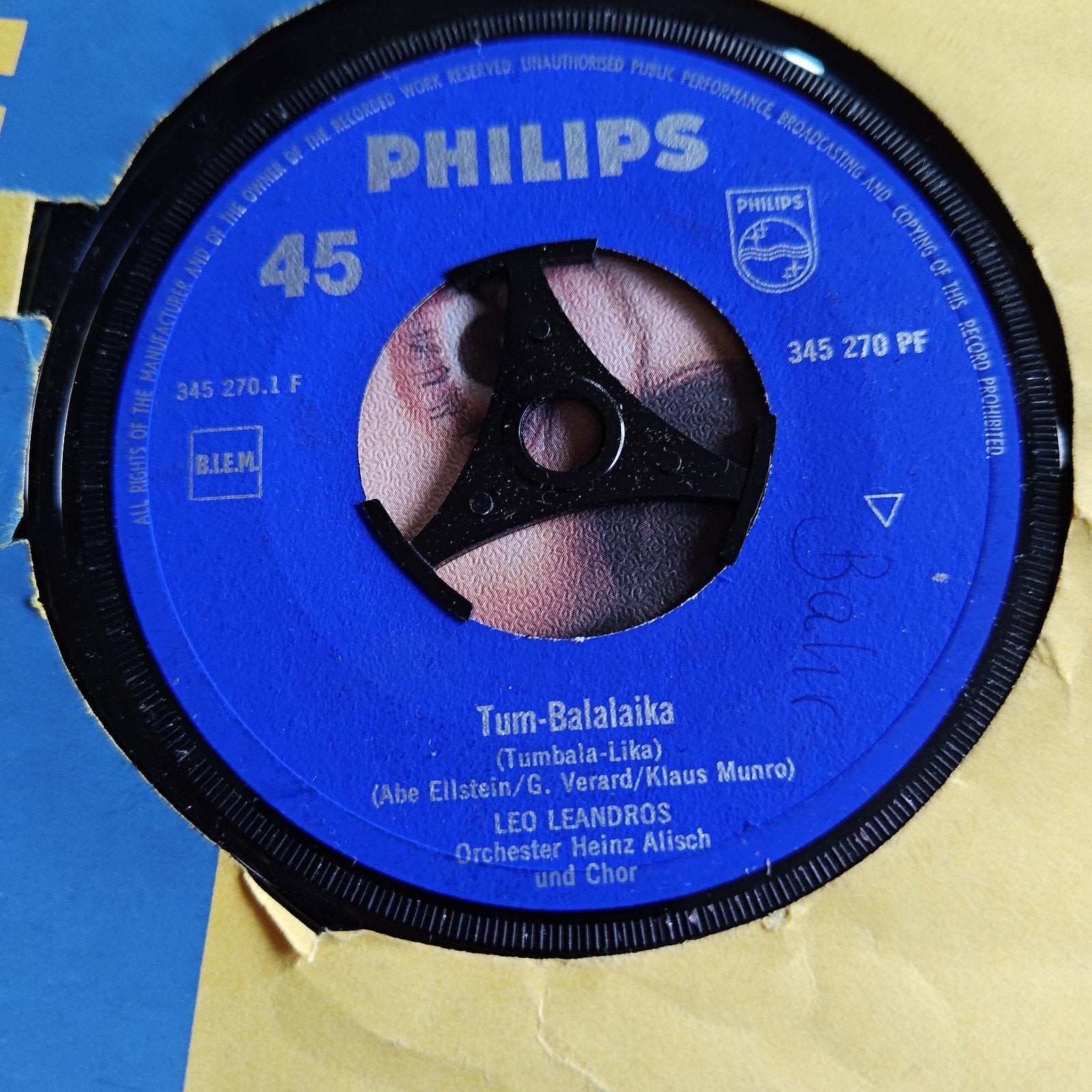 Leo Leandros - Tum-Balalaika (Philips 45 toeren single), Gebruikt, 7 inch, Ophalen of Verzenden, Pop