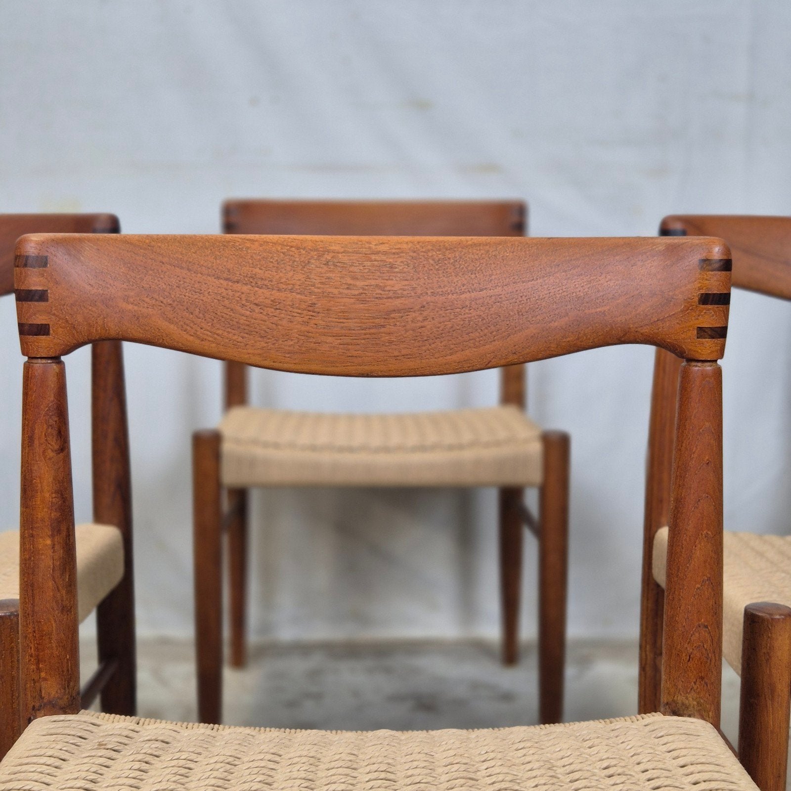H.W. Klein, Bramin vintage Deense stoelen 60's Mid Century, Ophalen, Bruin, Hout, Zo goed als nieuw