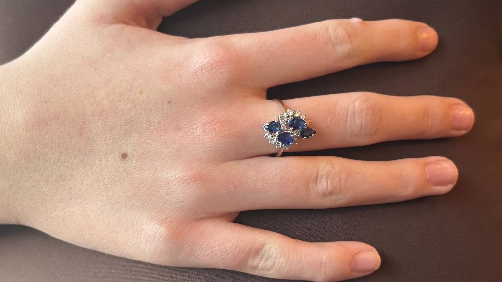 Diamant saffieren bloem ring 14k goud briljant luxe dames