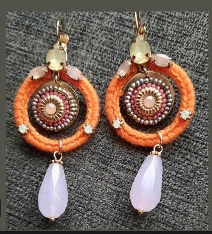 Nieuwe oranje Boho Ibiza oorbellen met steentjes en hanger, Sieraden, Tassen en Uiterlijk, Oorbellen, Verzenden, Nieuw, Oranje