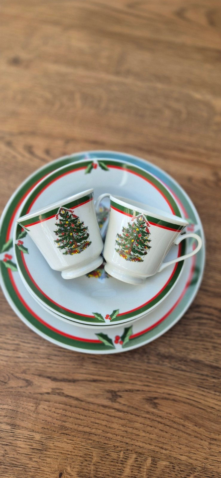 Vintage Siaki servies in Spode stijl - Kerstboom design, Vintage, Ophalen of Verzenden, Zo goed als nieuw, Bord(en)