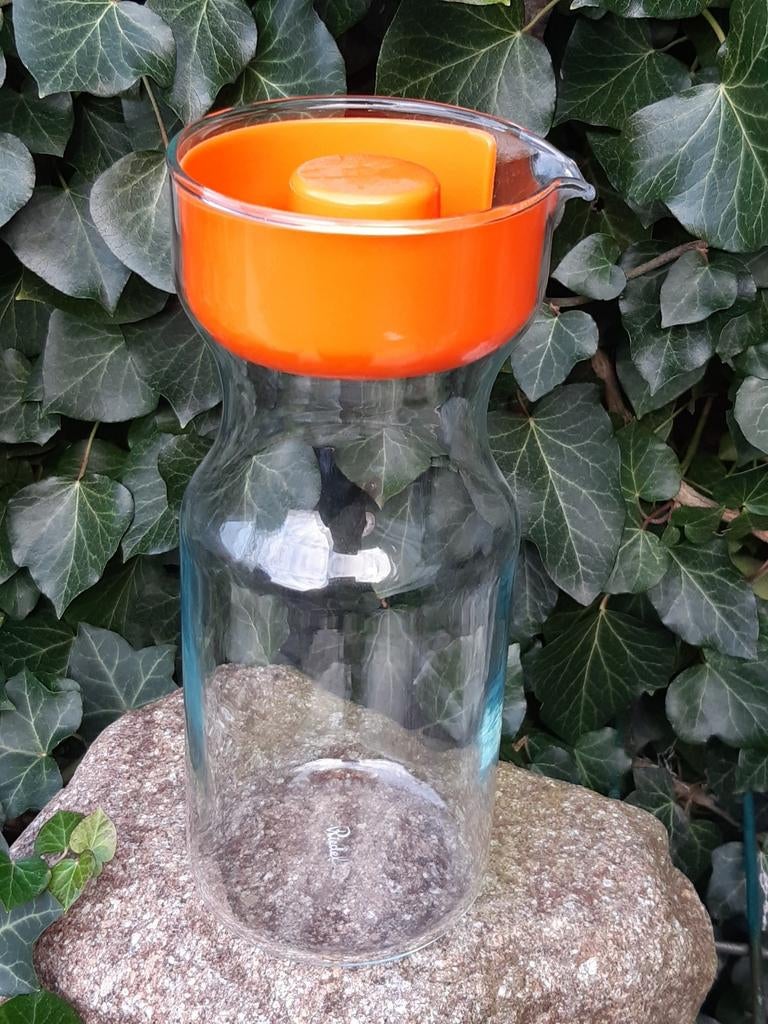 Vintage/retro oranje sap/water kan glas Riedel Pyrex France, Verzamelen, Ophalen of Verzenden, Huis en Inrichting