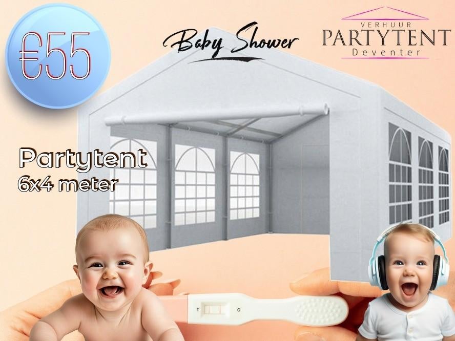 Grote partytent 6x4 huren Deventer voor 25 - 35 personen, Ophalen, Nieuw, Verjaardag