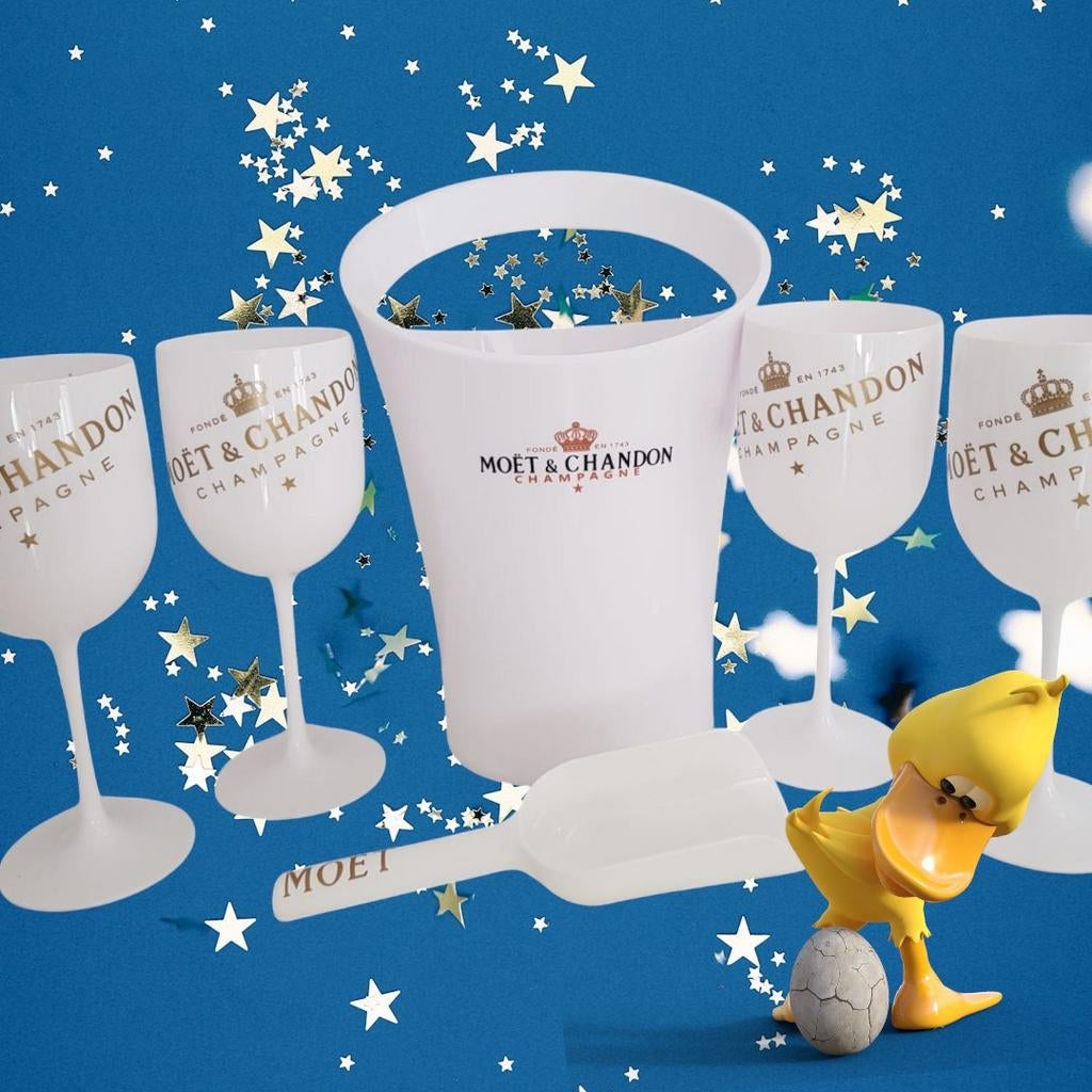 6 MOËT & CHANDON   glazen + Ice-Bucket + GRATIS ijsschep ‼️, Ophalen of Verzenden, Nieuw, Overige typen