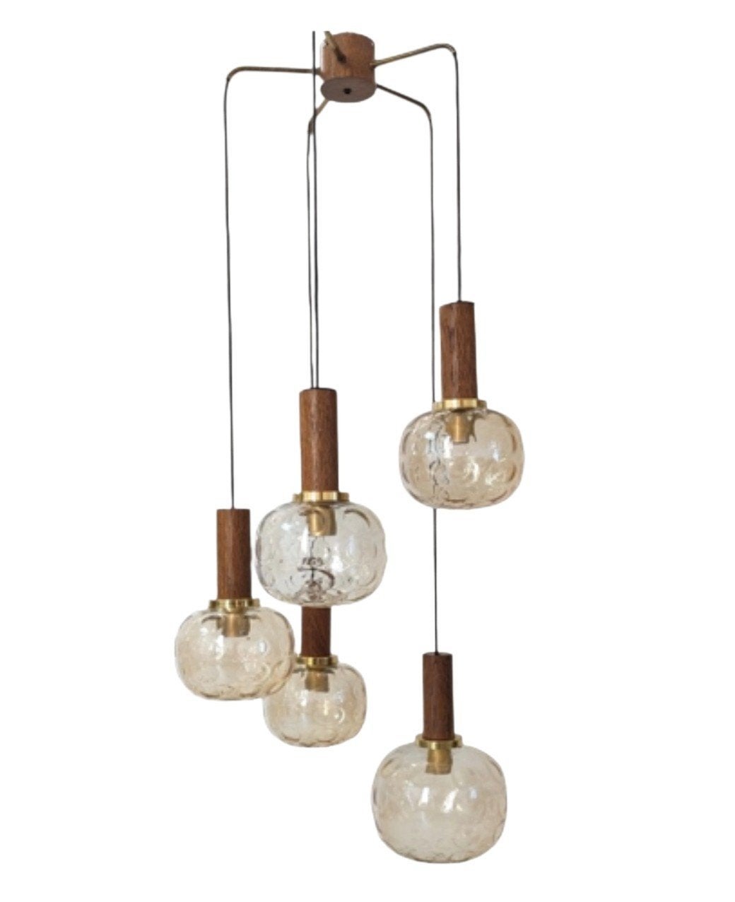 Fraaie vintage jaren 60 cascade bollen hanglamp, Ophalen, Gebruikt, Glas