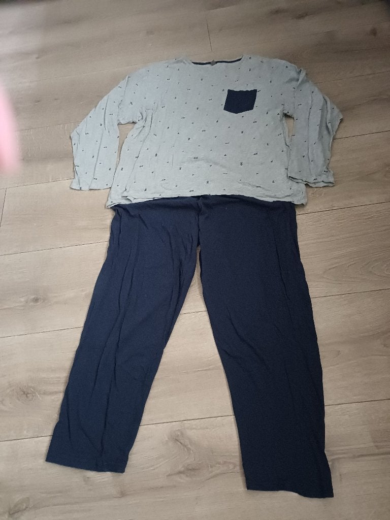 blauw grijze heren pyjama Zeeman mt L, Ophalen of Verzenden, Gedragen, Maat 52/54 (L), Zeeman