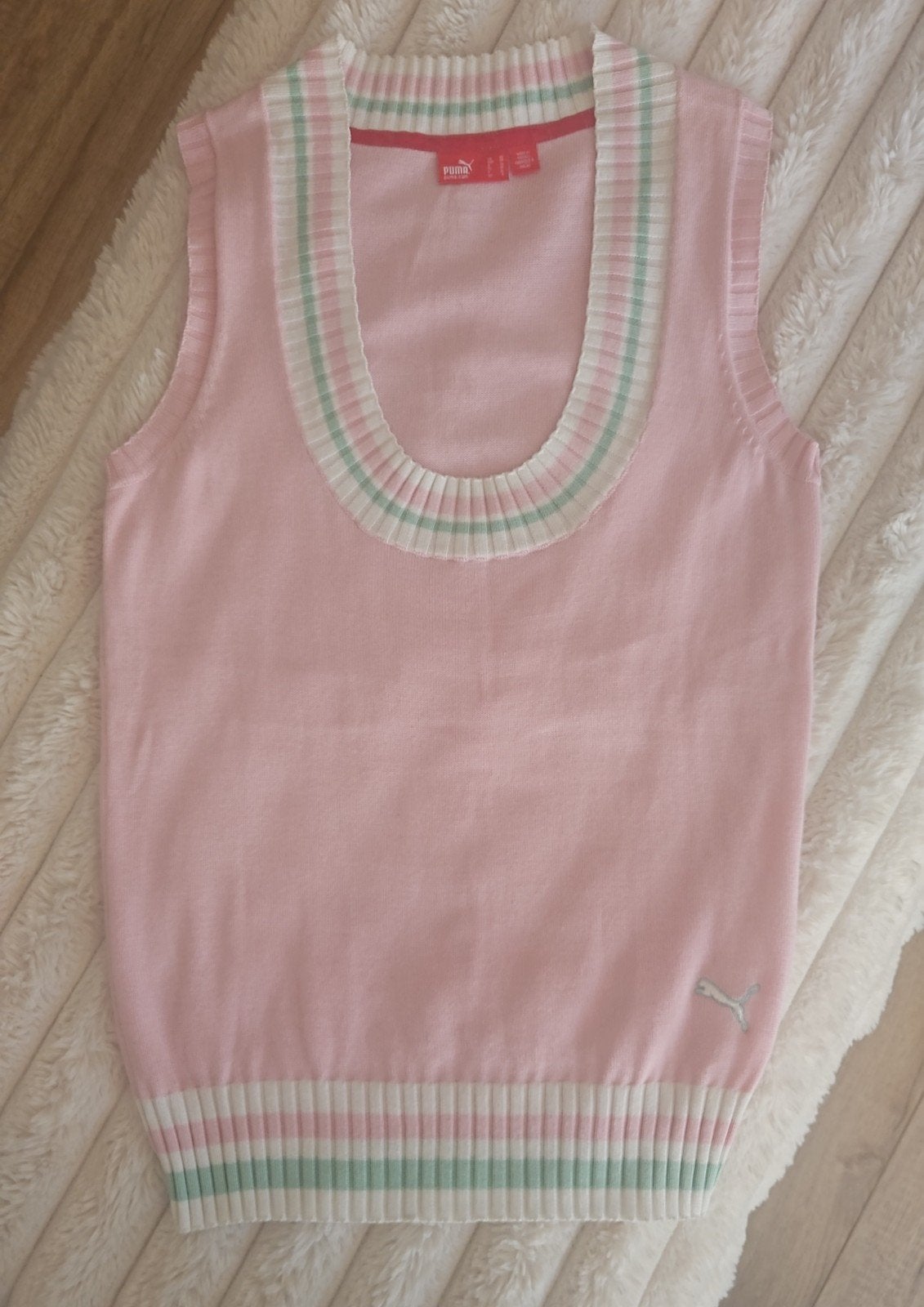 Vintage PUMA Golf Spencer/Trui vest Pastelroze Groen maat x, Ophalen, Zo goed als nieuw, Maat 34 (XS) of kleiner