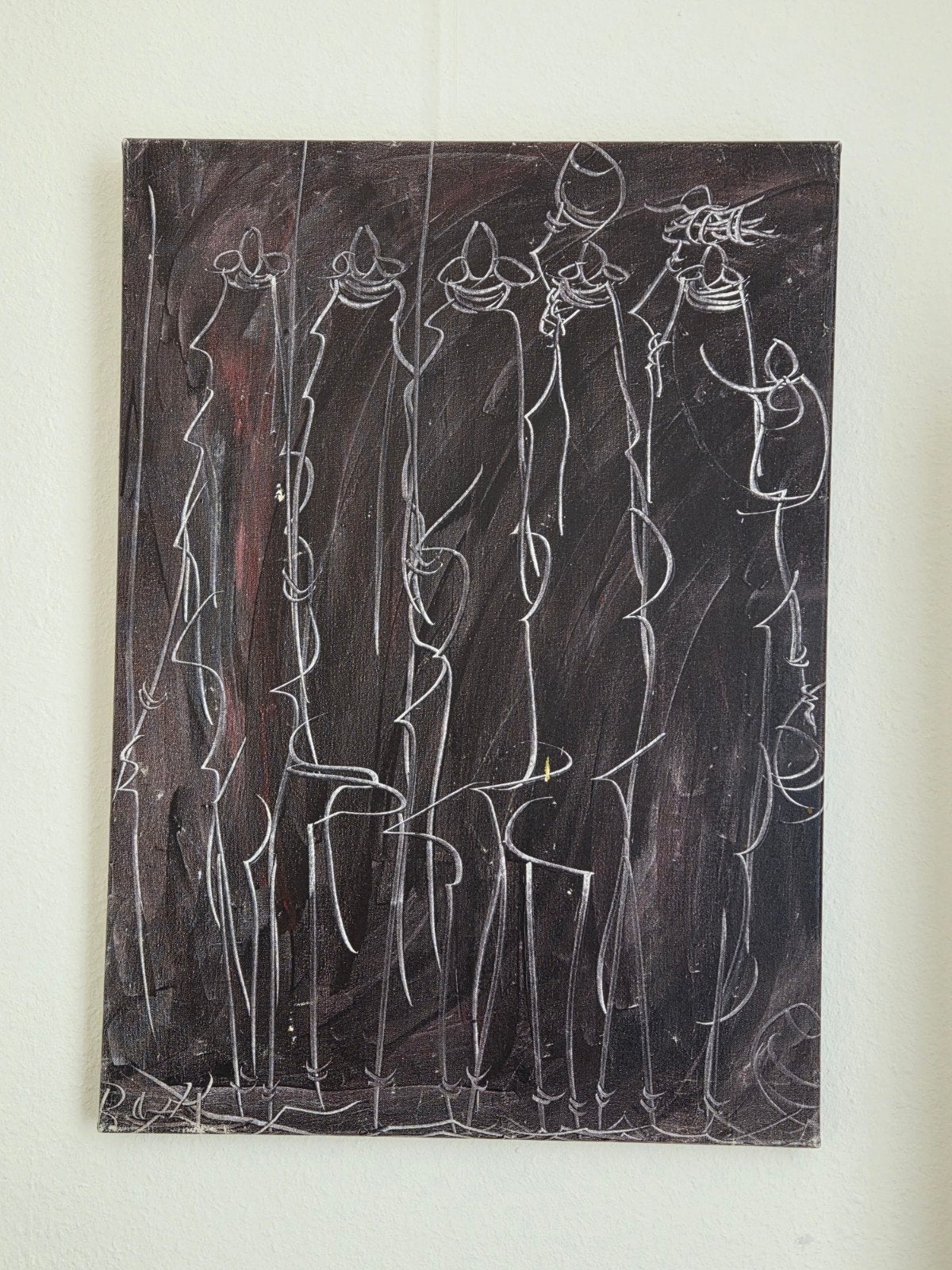 Sierlijk Modern-Afrikaans Kunstwerk "Masai" (50x70cm), Antiek en Kunst, Ophalen, Handgemaakt, Schilderij, Afrika