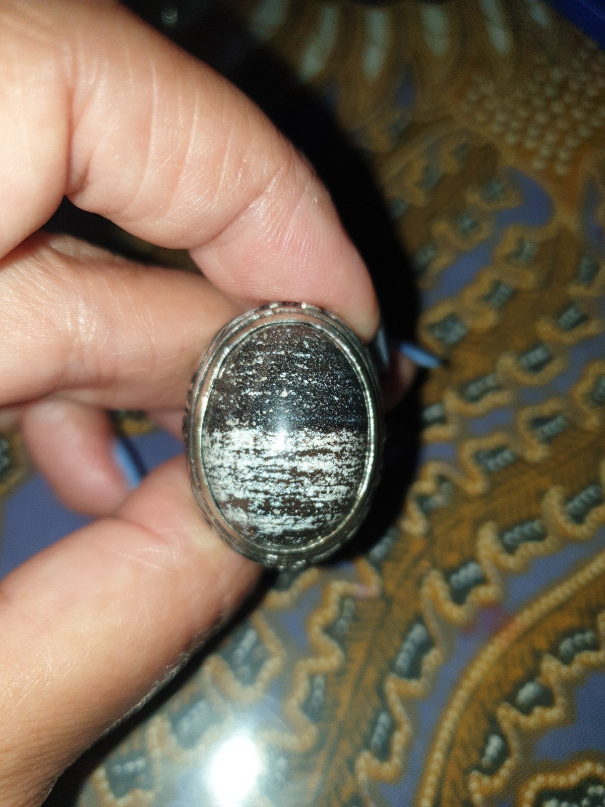 Ring maat 17,5 batu akik Kayu Fosil Indonesië, Verzenden, 17 tot 18, Zilver, Dame of Heer