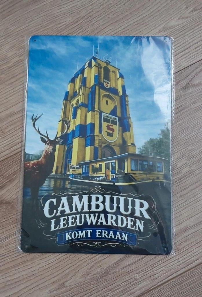 Metalen bord Cambuur Leeuwarden 20x30 cm hert woonboot, Verzenden, Nieuw