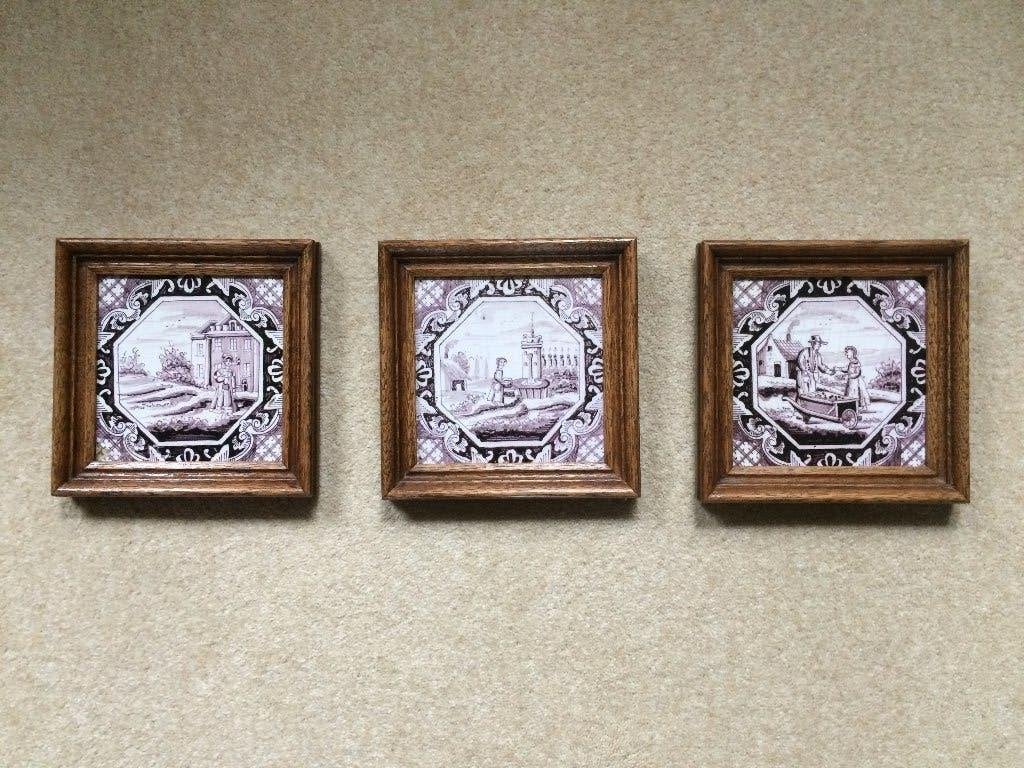 Drie antieke tegels ingelijst, Antiek en Kunst, Ophalen
