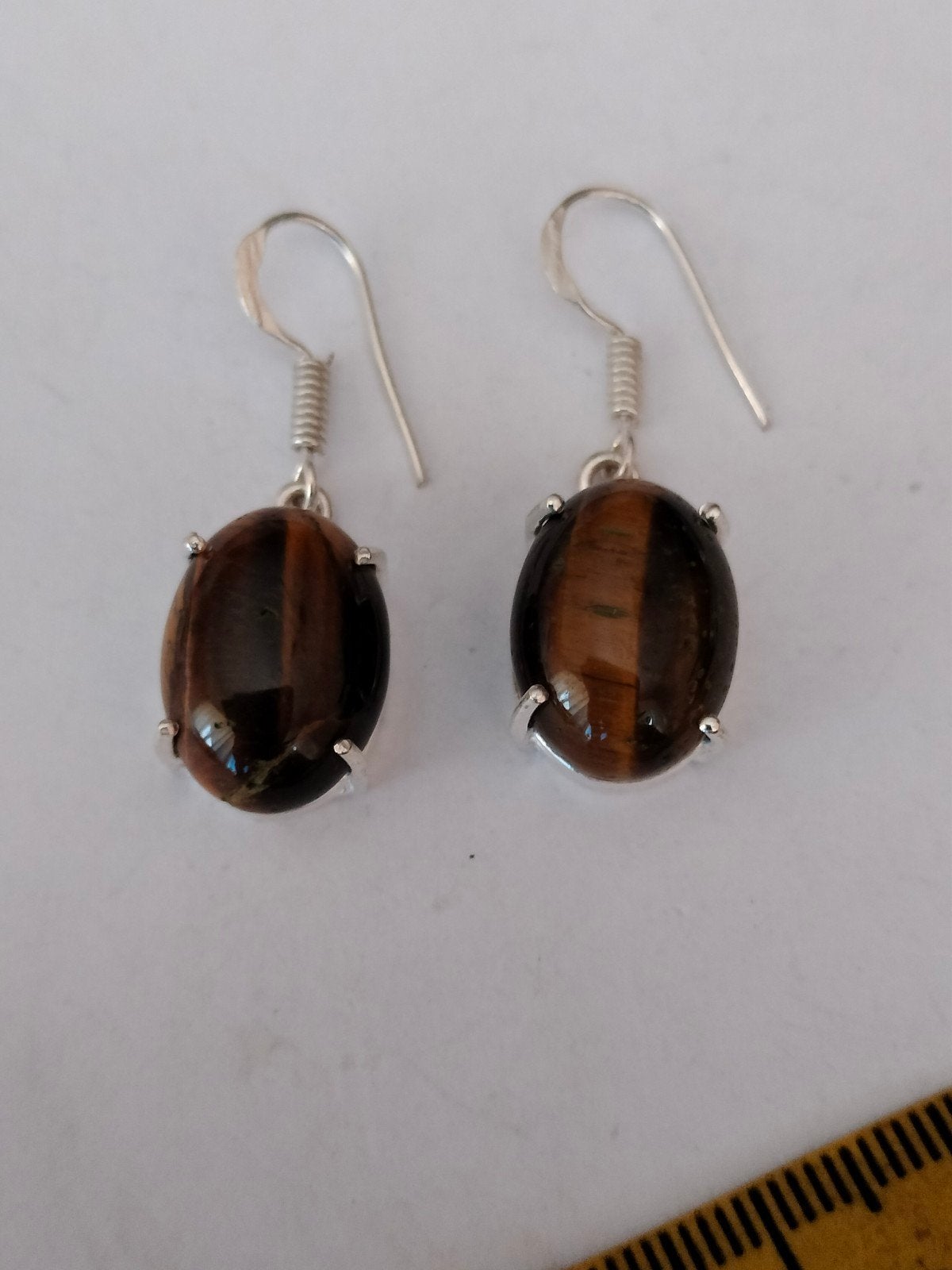 Zilveren oorbellen met Tijgeroog, Sieraden, Tassen en Uiterlijk, Oorbellen, Hangers, Bruin, Verzenden, Nieuw