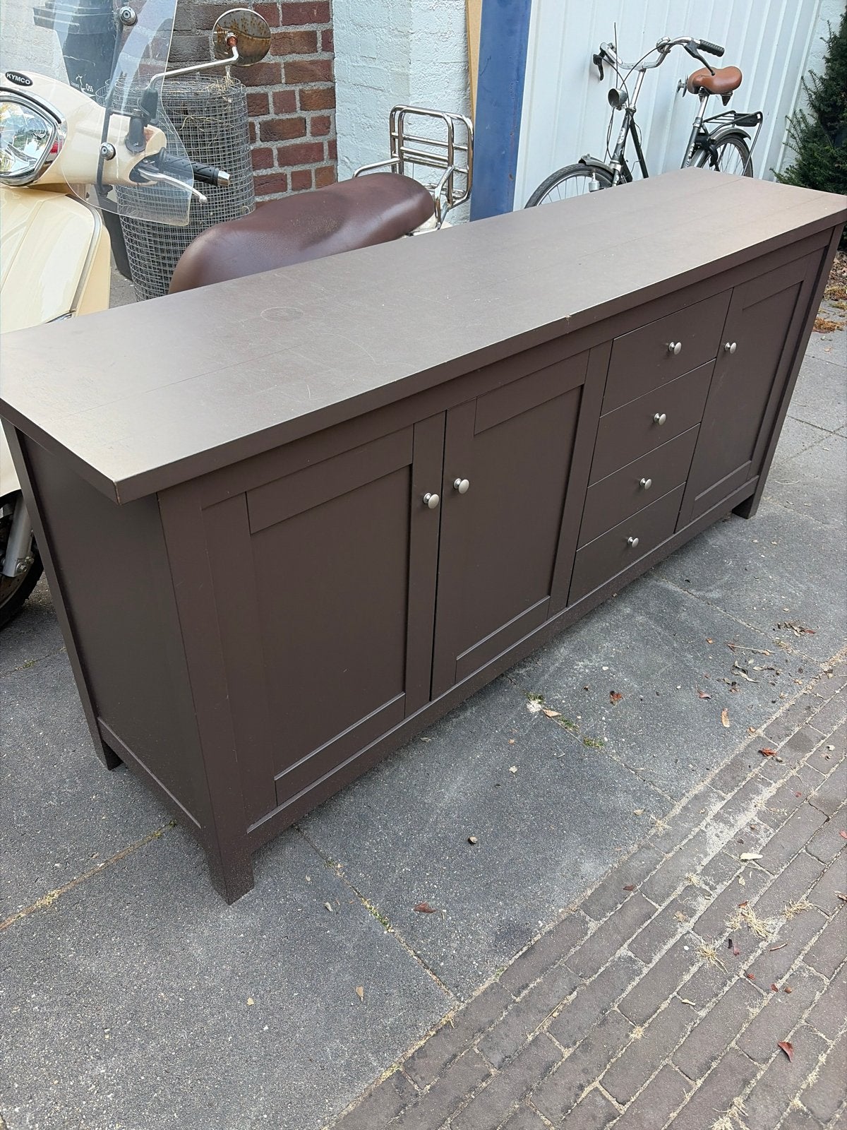 Bruine dressoir met lades en deuren, Ophalen, Gebruikt, 200 cm of meer, Met lade(s)