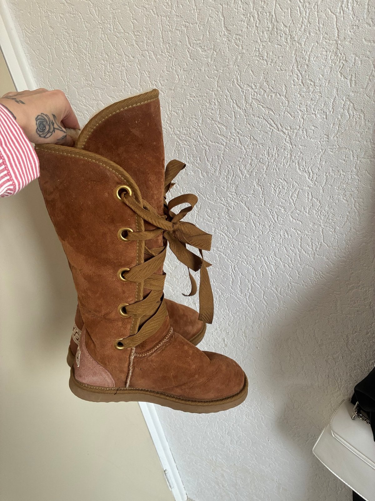 Uggs laarzen met veters maat 38/39, Ophalen, Gedragen, Bruin, Hoge laarzen
