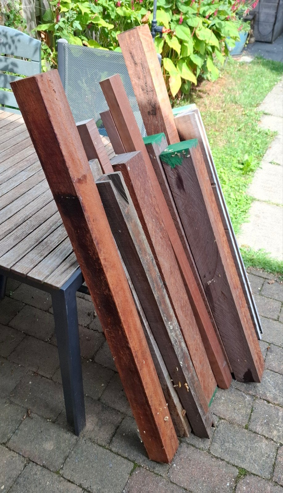 Hardhouten balken - Restpartij - Diverse maten, Doe-het-zelf en Verbouw, Ophalen, Gebruikt, 50 mm of meer, Balk