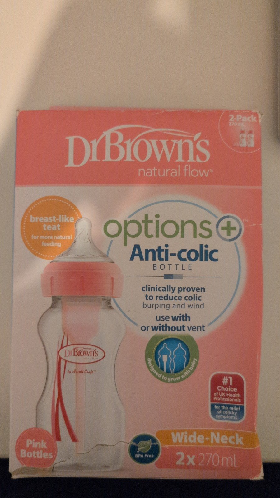 Dr. Brown's Options Anti-Colic Babyflessen - Roze (2x 270ml), Ophalen, Nieuw, Overige typen