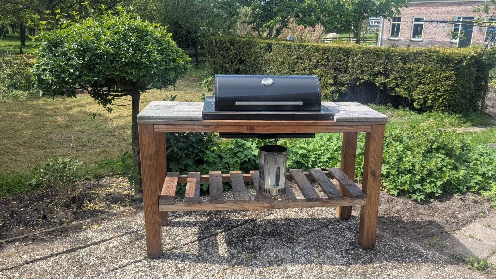 Houtskool BBQ inc. op maat gemaakte tafel - Ikea Grillskär, Ophalen, Gebruikt, IKEA, Met accessoires
