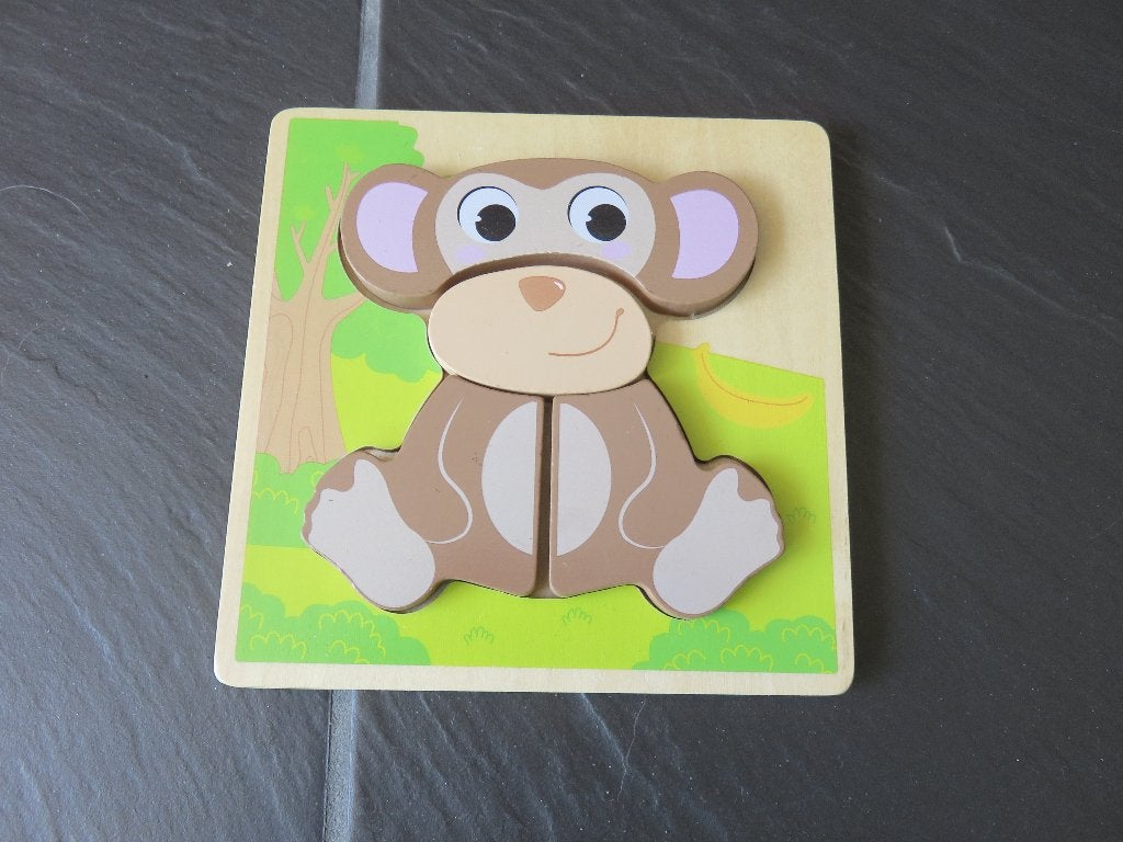 Houten legpuzzel 4 stukjes aap. Mooie puzzel, 2 tot 4 jaar, Ophalen of Verzenden, Zo goed als nieuw, Van hout