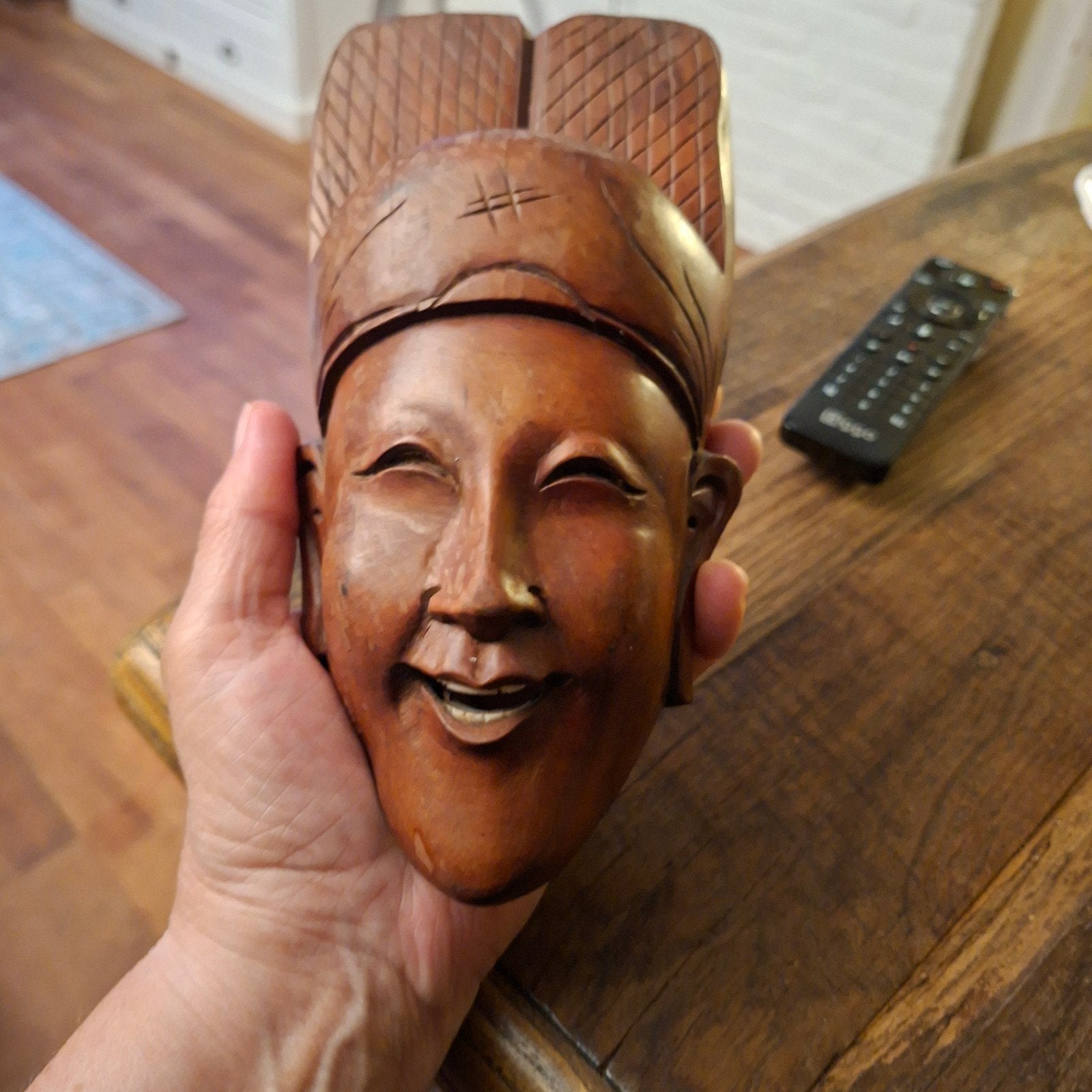 Geluksmasker van Lachende Boeddha Hard Hout, Antiek en Kunst, Ophalen of Verzenden