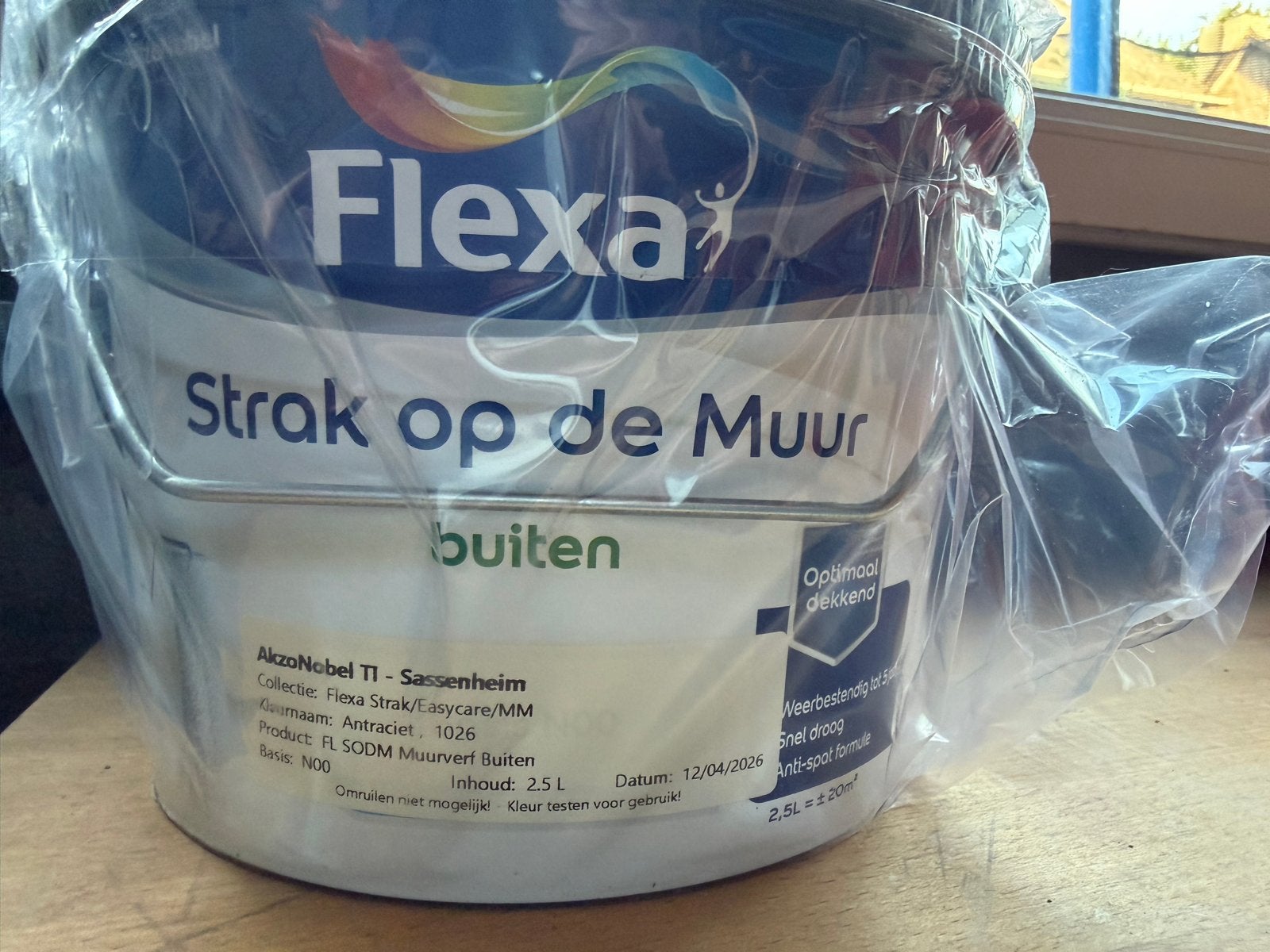 Flexa Strak op de Muur Buiten zijdeglans antraciet 2.5L, Nieuw, Ophalen of Verzenden, Verf, Grijs