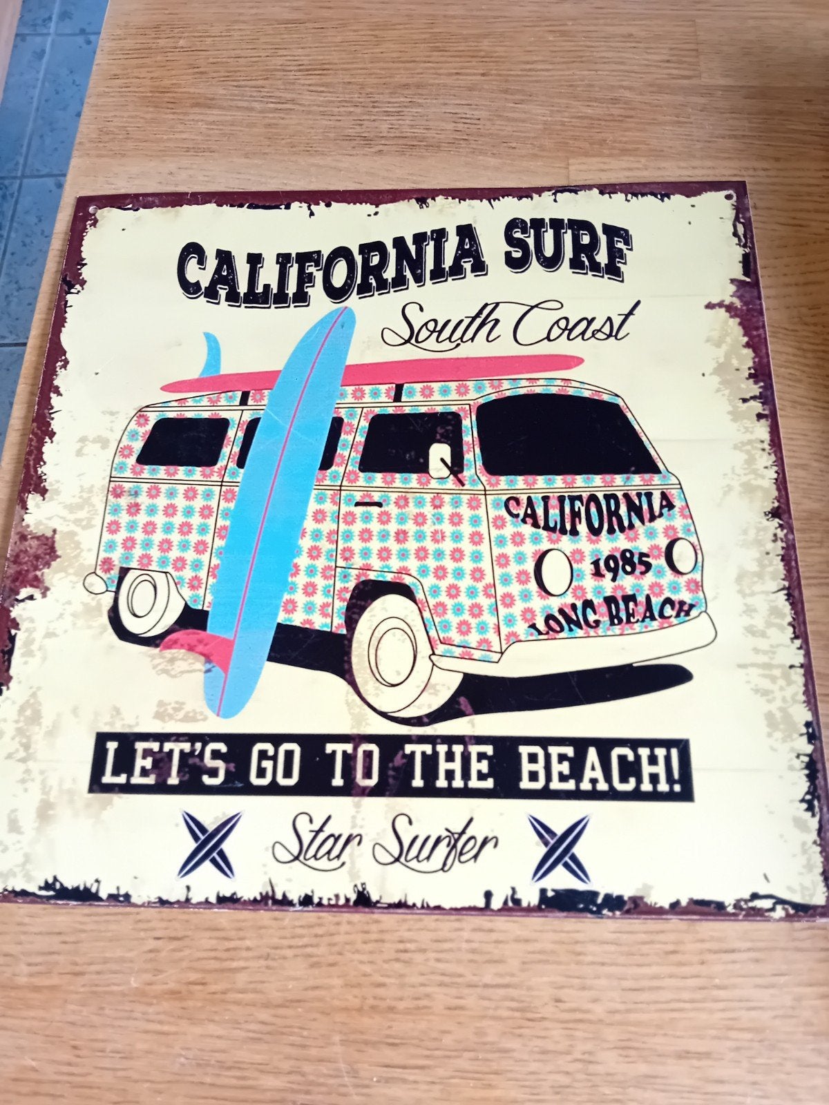 Vintage "California Surf" metalen wandbord - Goede staat, Vintage, Gebruikt, Meerkleurig, Ophalen of Verzenden