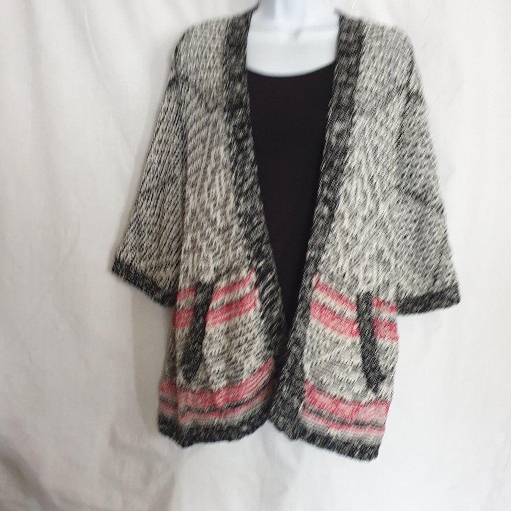 Leuk zwart-roze-wit gebreid vest mt M merk Biba, Maat 38/40 (M), ., Zwart, Ophalen of Verzenden