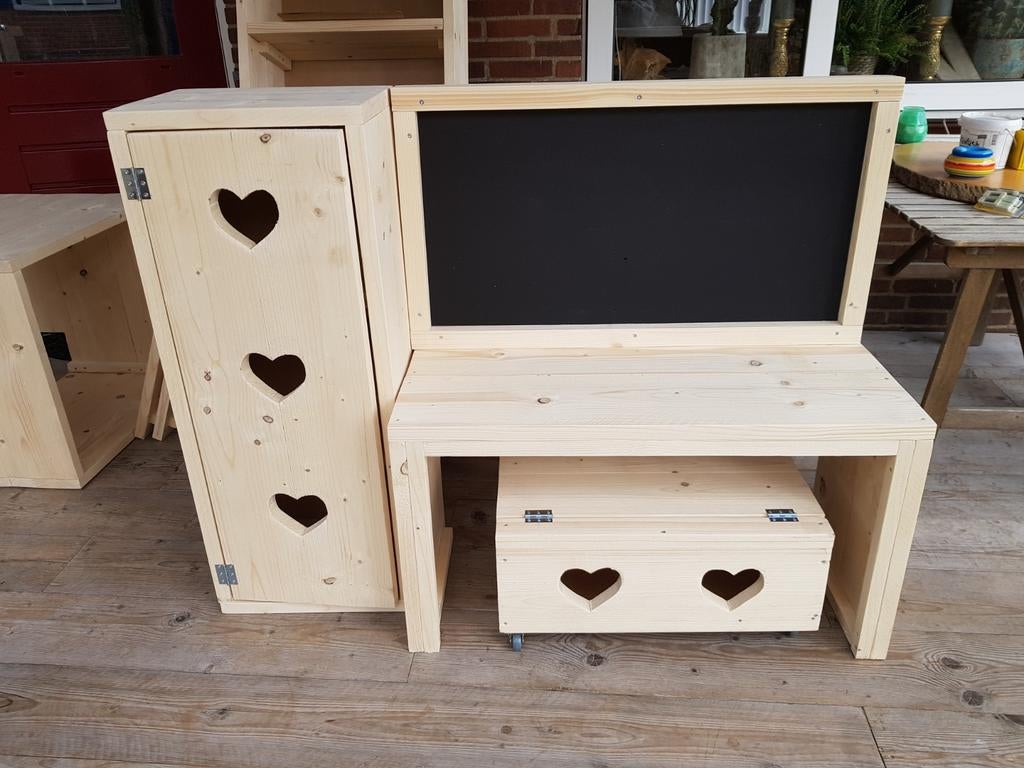 Kinderbureau kastje kistje steigerhout, Ophalen of Verzenden